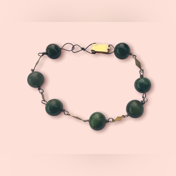 Jade Bracelet Art Deco Chain Link Jewelry - Picture 2 of 9